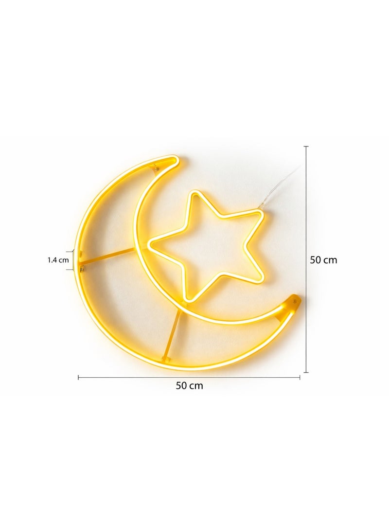 إضاءة حائط ليد رمضان هلال ونجمة – مقاس 50 × 50 سم – ديكور رمضاني أصفر - Image 2